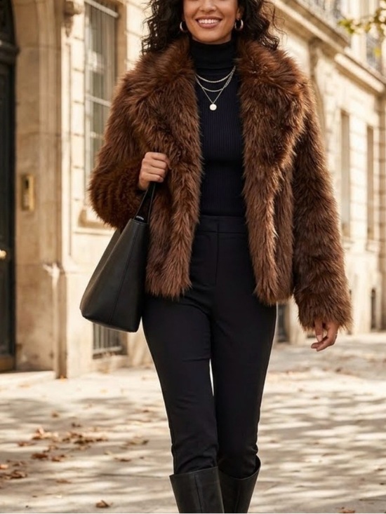 Jackets & Blazers - Glamorous Shaggy Brown Faux Fur Open Front Crop Jacket Coat Medium M